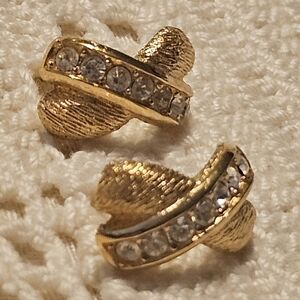 Dior Signed Goldtone Rhinestone Studded Pierced Earrings